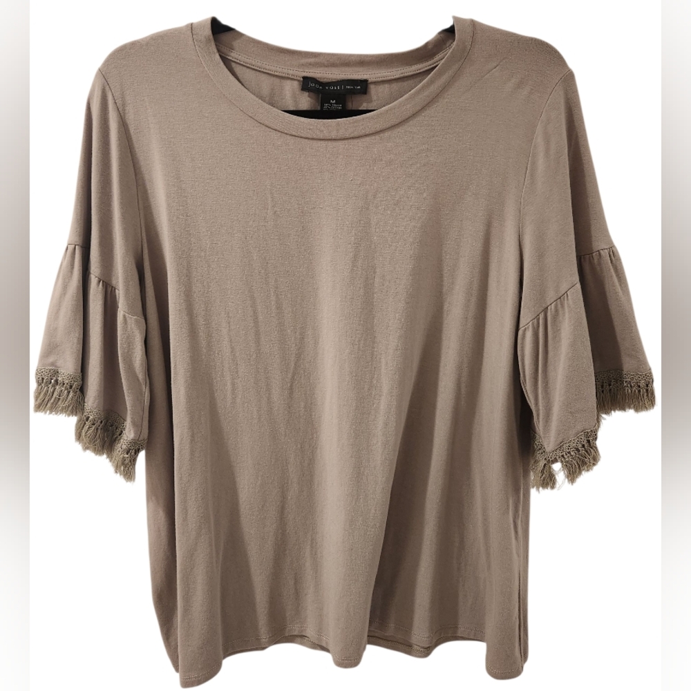 Women's Taupe Fringe Sleeve Top